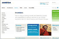 Investor Relations image: Small screenshot of the Investor Relations section of Centrica's website 
